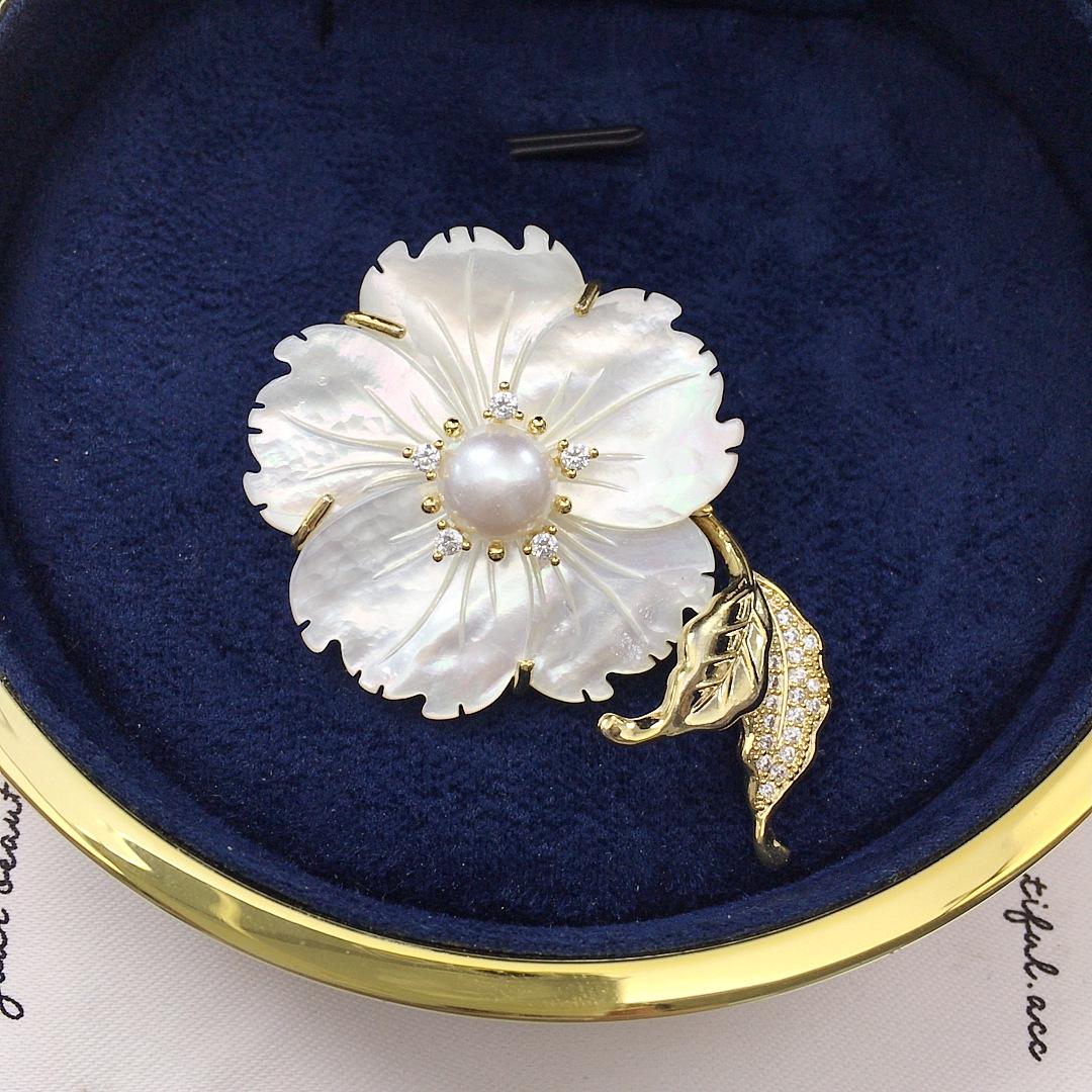 Натуральная пресноводная жемчужина Ракушка Цветок Брошь Булавка Украшение белый