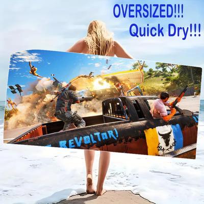 Just Cause Print Beach Towel, Large Soft Quick Dry Towel for Beach Camping Swimming