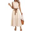 New Simple and Elegant Lace-up Round-neck Fitted Dress with No Sleeves