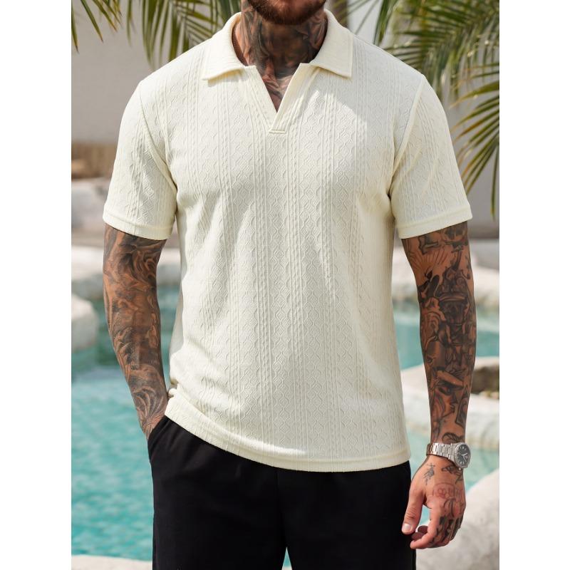 Mens Textured Jacquard Short Sleeve Polo Shirt