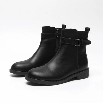 Fashion Belt Buckle Design Ankle Boots for Women Round Toe Soft Leather Side Zip Platform Boots Non-slip Brand Designer Flats