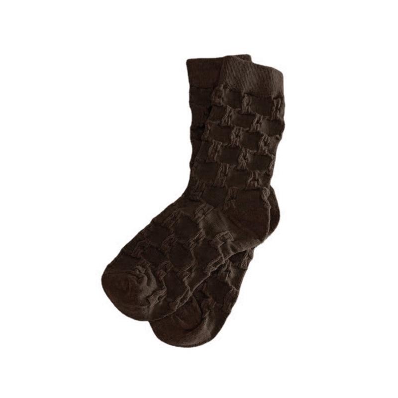 Solid Color Socks Comfortable Crew Socks Fashion Bubble Texture Socks Long Socks Casual Socks Breathable Mid-Tube Socks One Size коричневый