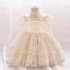 Baby Girls Floral Tulle Party Dress Puff Sleeve Princess Gown Piano Performance Wedding
