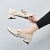 new small leather shoes first layer cowhide patent leather flat bottom low heel single shoes square buckle shallow mouth women's shoes