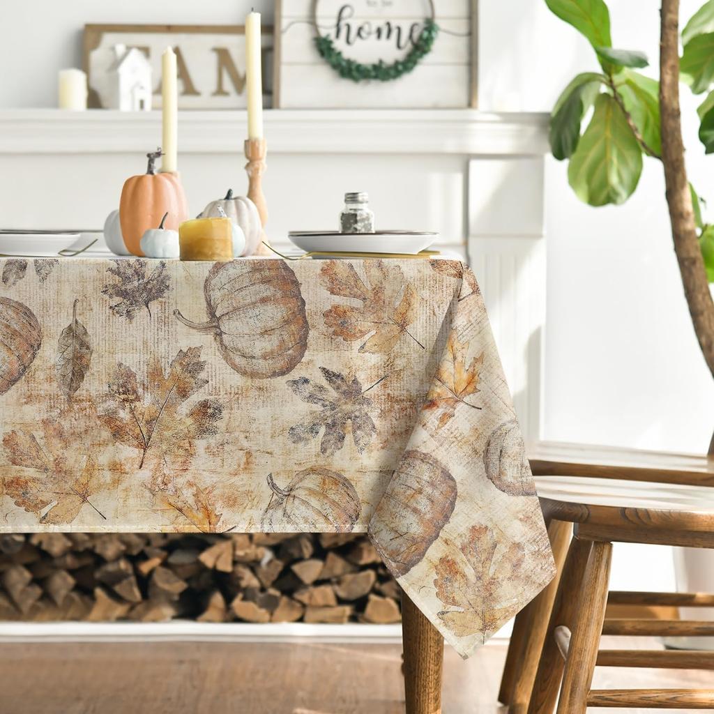 Horaldaily Fall Tablecloth 60×84 Inch Rectangular, Autumn Harvest Maple Leaves Pumpkin Washable Seasonal Table Cover for Party Picnic Dinner Decor