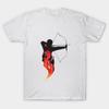 Asian Size Men Black Print T-shirt Katniss On Fire No-Cut Print Cotton Tshirt