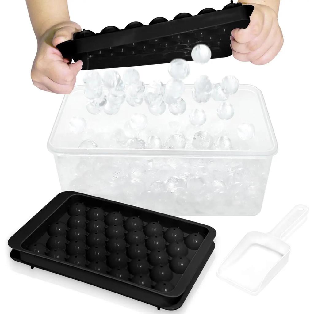 2Pcs Round Ice Cube Trays with Lid & Bin - Leakproof Silicone Ice Cube Molds for Freezer Includes Ice Storage Container 0.8"