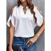 Women's summer new solid color V-neck temperament fashion off-the-shoulder sleeves women's top