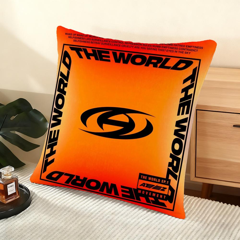 Ateez Album Cushion Cover Silky Short Plush Home Sofa Cushion Cover - Invisible Zipper Home Decoration