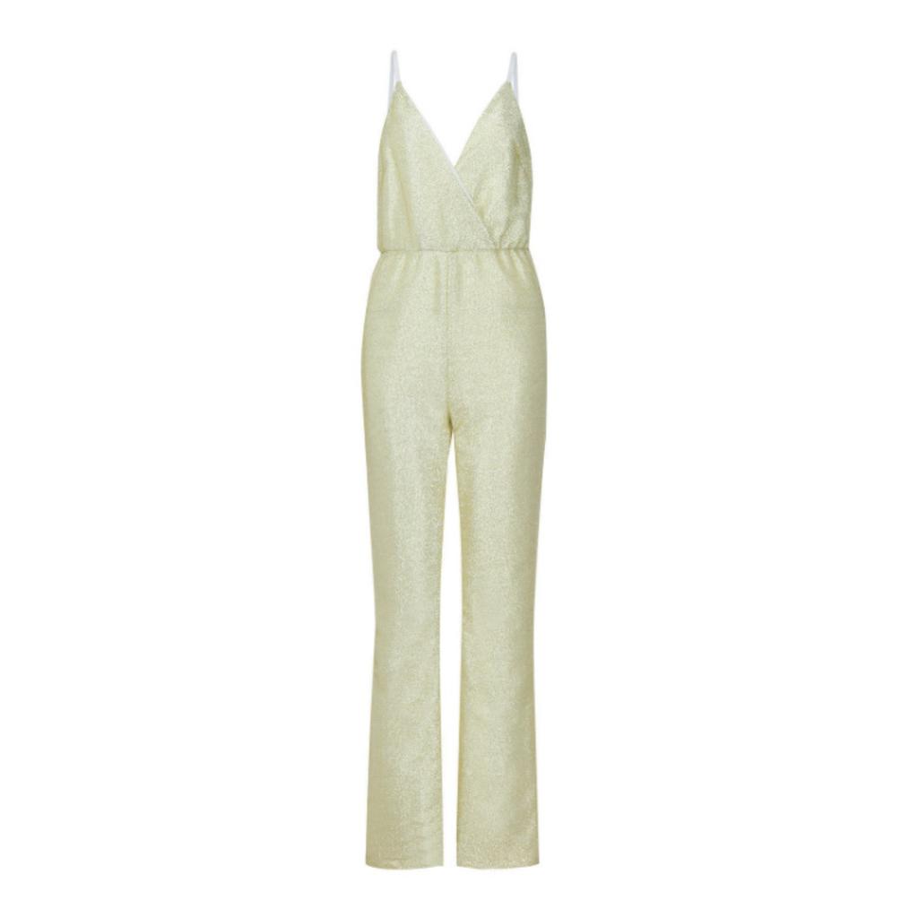 Damen V-Ausschnitt Ärmellos Slim Fit Jumpsuit Hohe Taille Gerades Bein Jumpsuit