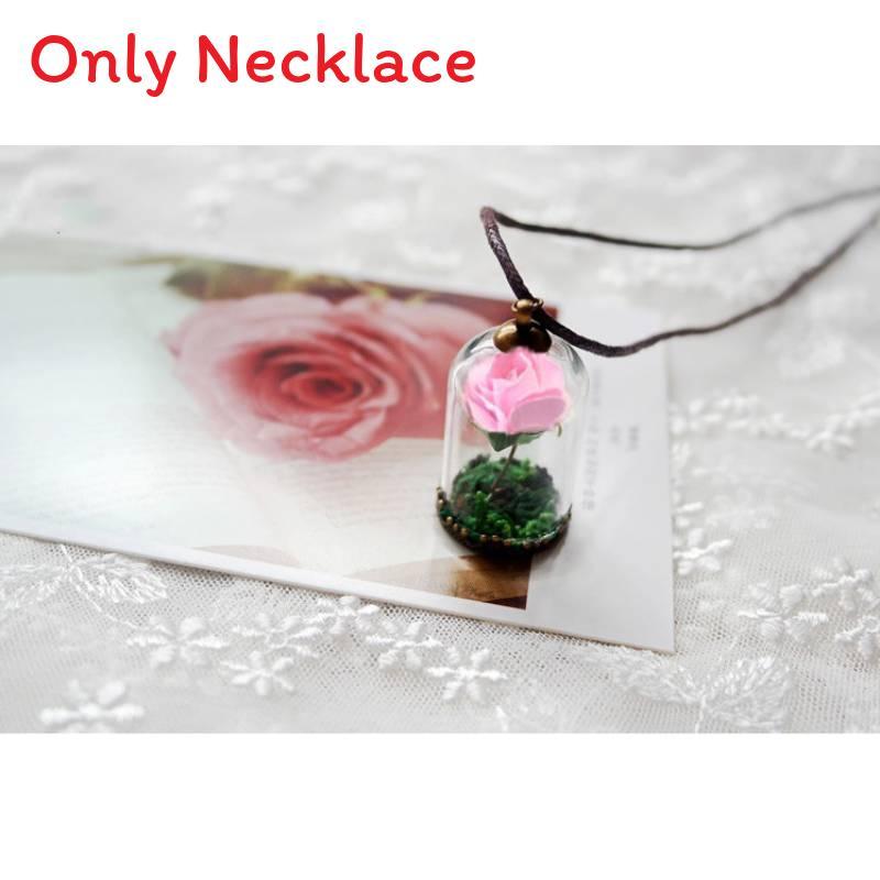 The Little Prince Rose Glass Bottle Necklace With Alloy Pendant And Leather Chain For Women