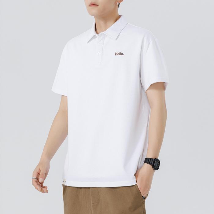 Summer Polo Shirt Short-sleeved Men's New American Embroidered Lapel T-shirt Mercerized Cotton Top