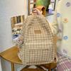 Mori Style Corduroy Plaid Schoolbag Female Junior High School Student Large Capacity Casual Versatile Backpack Travel Backpack