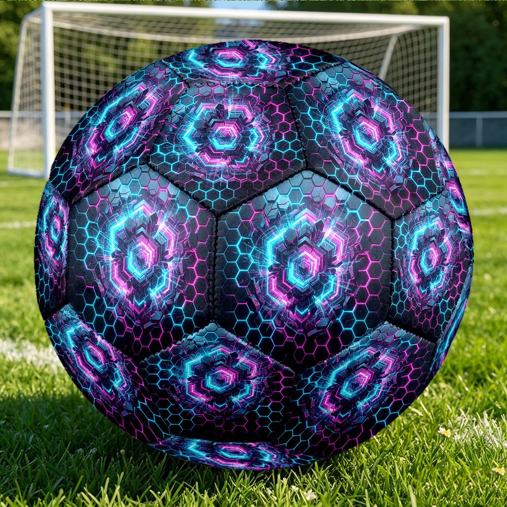 1pc Neon Hexagon Grid Themed Soccer Ball, Size 5, Lightweight PVC Material, Outdoor Training Soccer Ball Gift. q62261
