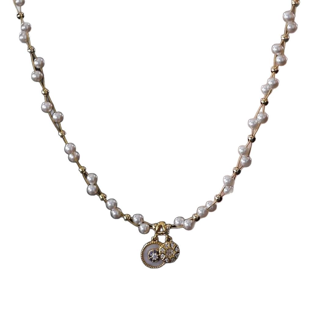 French pearl octagram pendant necklace retro court style simple fashion atmosphere autumn and winter daily collarbone chain