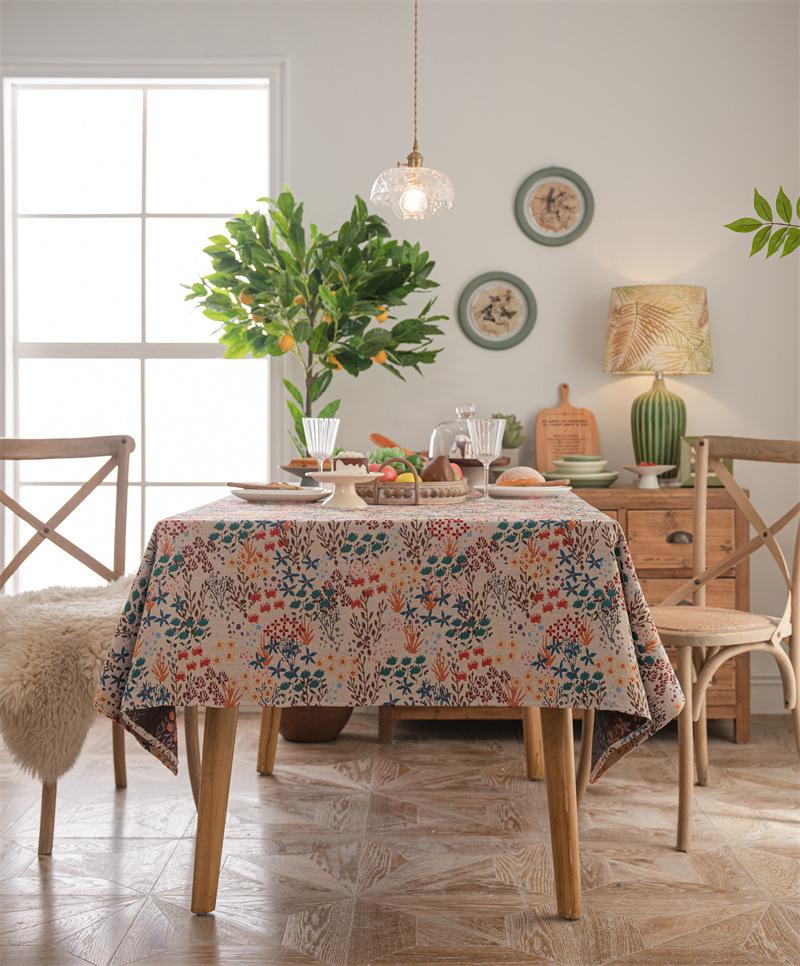 Cotton Linen Green Geometry Tablecloth, Elegant Retro Rectangle Dust-Proof Cover For Tea Table Wedding Party Dining Room Decor