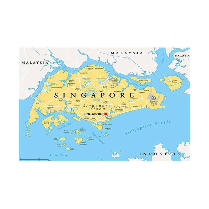 Singapūras kartes sienas mākslas plakāts birojam