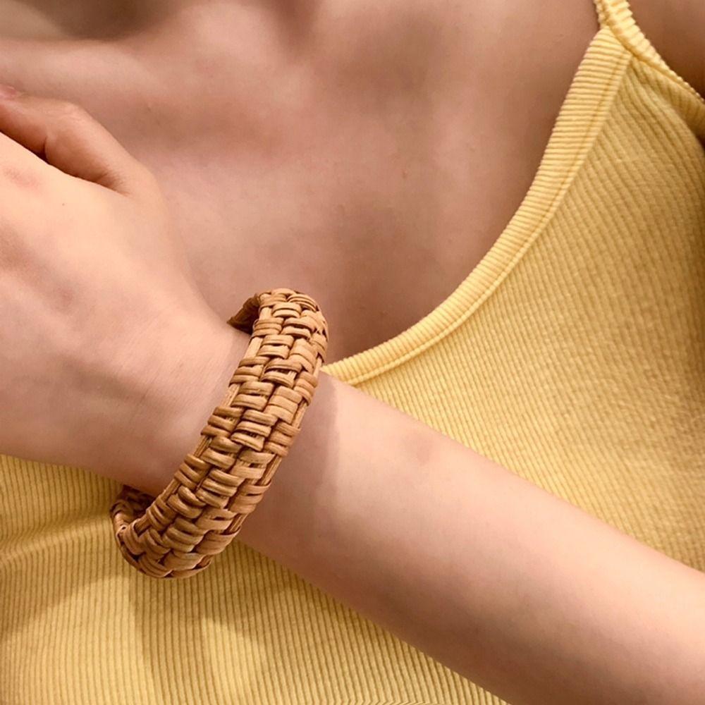 Vintage Ethnic Style Bangle Simple Bohemian Braided Bracelet Rattan Woven Bracelet  Vacation
