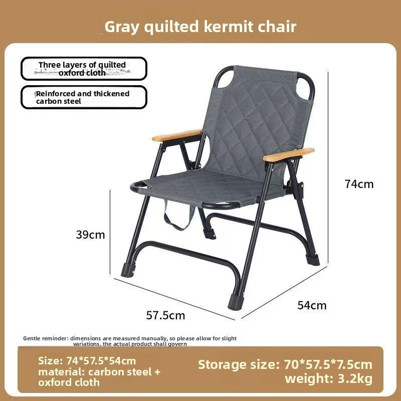 

Oxford Fabric & High Carbon Steel Folding Camping Chair 3-Layer Padded Kermit Chair for Fishing Beach Picnic Outdoor Use серый