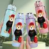 1PC Teddy Bear With Gift Bag Cartoon Print 750ml Color Plastic Sports Water Bottle Leakproof Flip Straw Lid Suitable for Sports Office Home Use