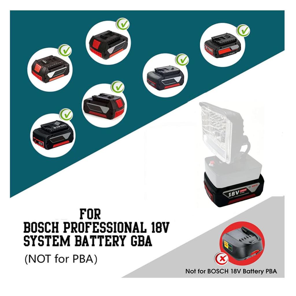 18V Lithium Battery with LED Flashlight for Bosch, DeWalt, Milwaukee, Makita