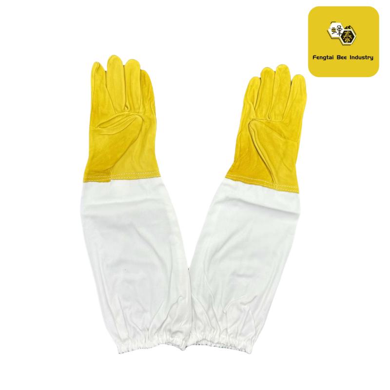 

Beekeeping Protective Yellow Leather & White Cloth Sheepskin Gloves - Anti-Bee Fengtai Fengye Gloves Grade B XL OPP Bag