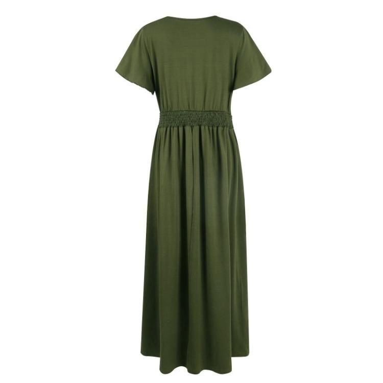 Sexy V Neck Wrap Waist Maxi Dress Women Summer Long Dress A Line Side Slit Solid Color Casual Comfortable Sleeve Fashion