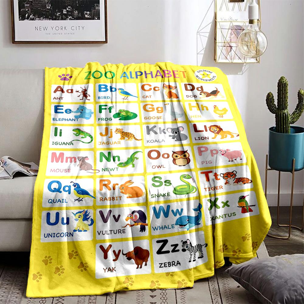 Zoo Alphabet Animal Themed Flannel blanket for bedroom, living room, sofa, and nap