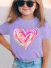Childrens Pure Cotton Tshirt with Colorful Heart Pattern Fashion Round Neck Short Sleeves Casual and Breathable Top Girls