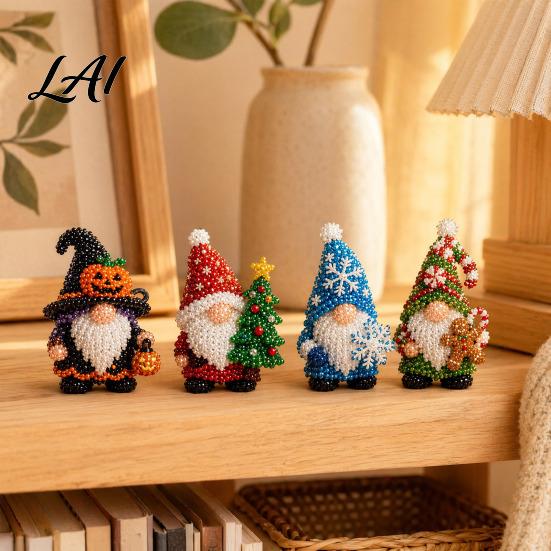 Kit de Gnome Perlé 3D Kit DIY Broderie de Perles Minuscules 4 Pièces Goblin Perlage Pour Décoration de Maison Loisirs Créatifs Art Créatif Mignon Cadeau Fait Main pour Débutants & Craft
