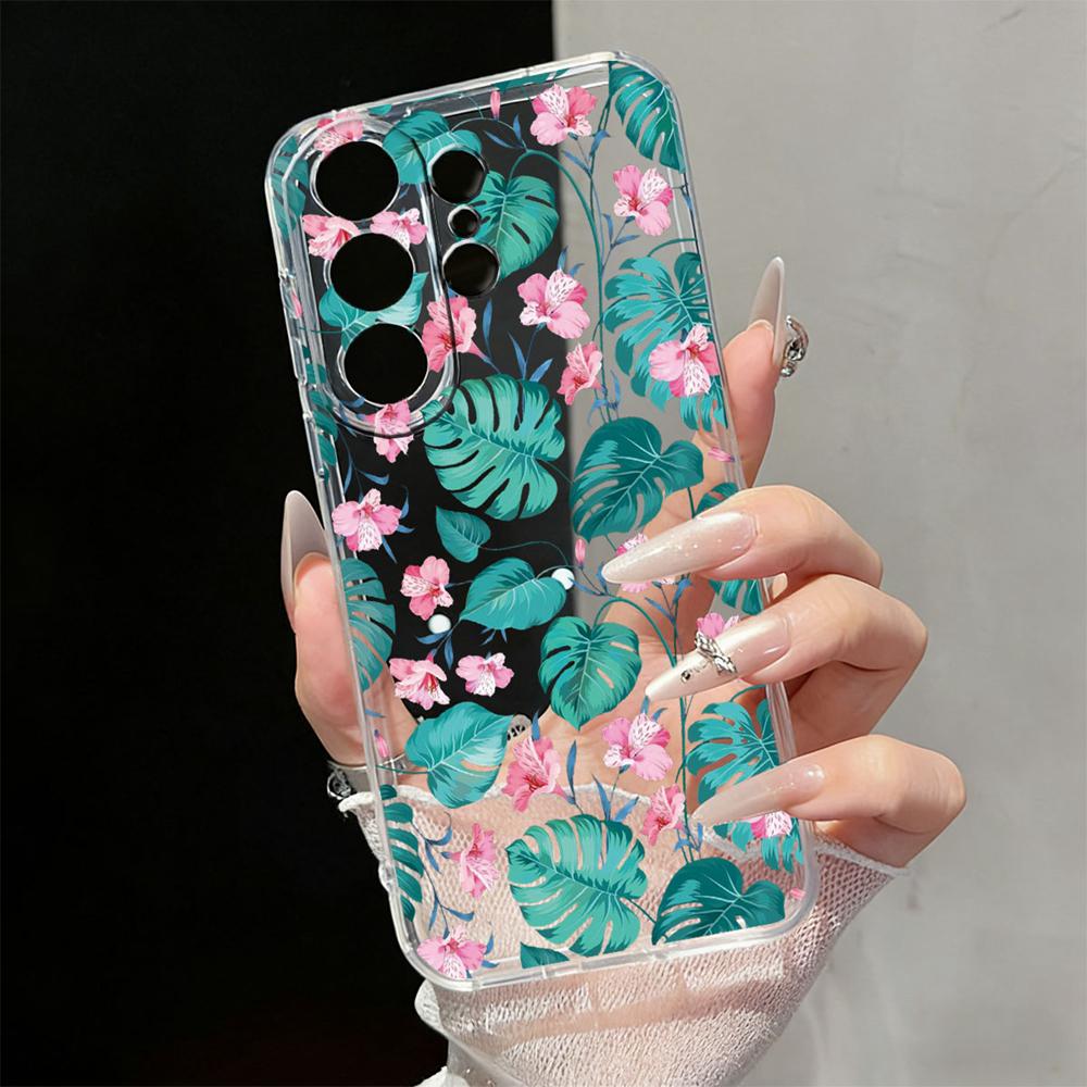 Cute Daisy Floral Transparent Phone Case For Samsung Galaxy S26 S25 S23 S22 Ultra Plus Clear Soft TPU Shockproof Flower Cover