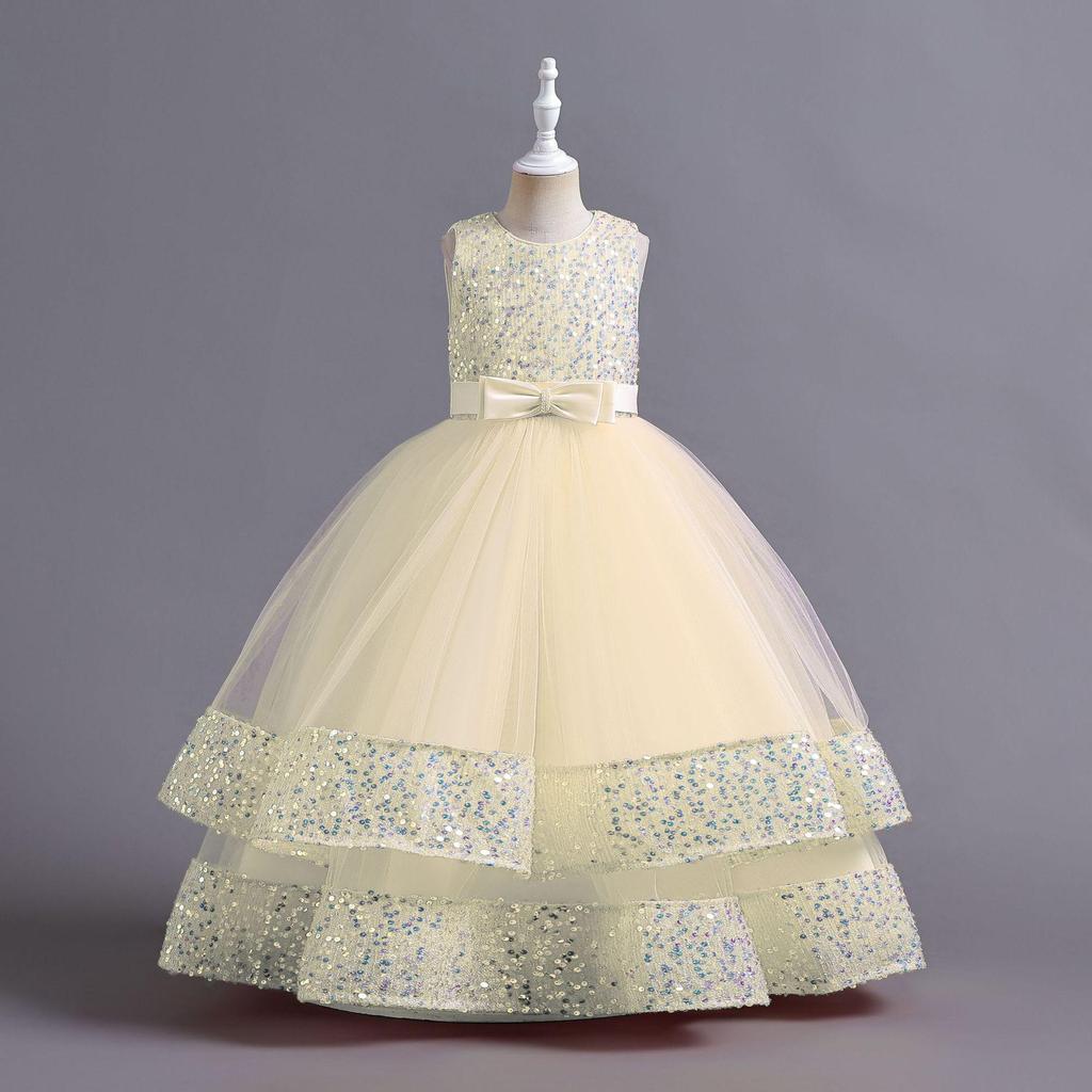 Sequined Bow Princess Dress - High-End Formal Flower Girl Attire