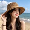Casual Flat Top Hollow Out Hat Wide Brim Breathable Sun Hat Straw Woven Panama Cap Beach Outings
