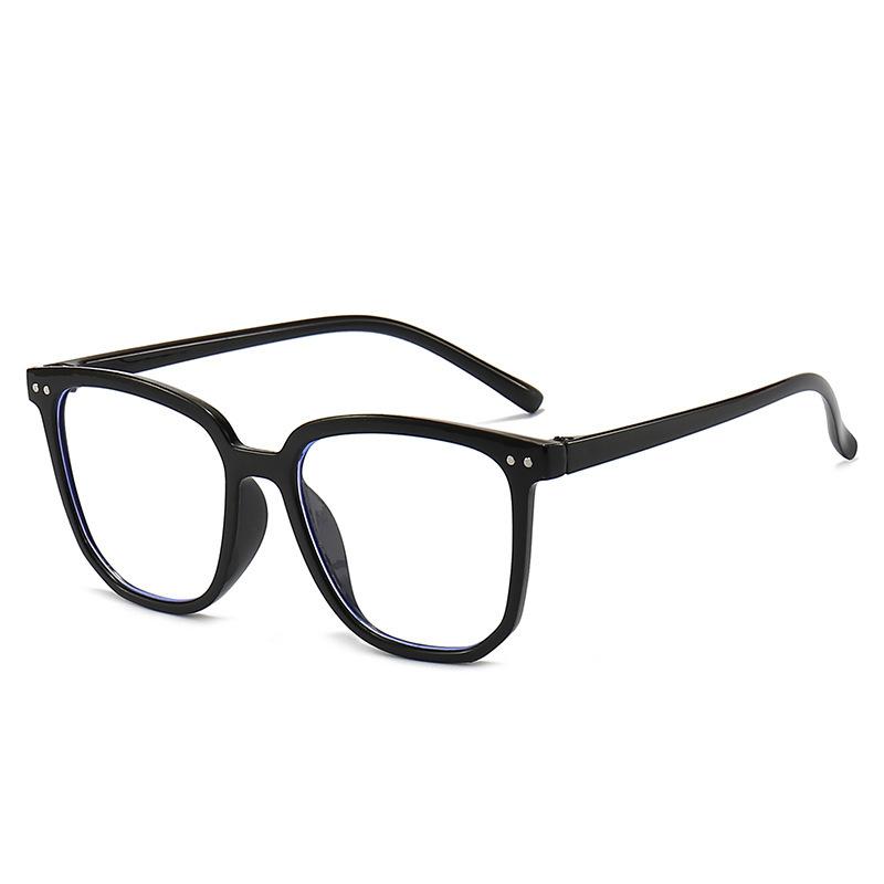 

Minimalist Square Blue Light Blocking Glasses Personality Rivets Plain Face Slimming Unisex Clear Glasses 1962 чорний