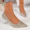 European and American fashion transparent crystal heel thick heel high heel light mouth pointed head sexy nightclub shining sequins single shoes 