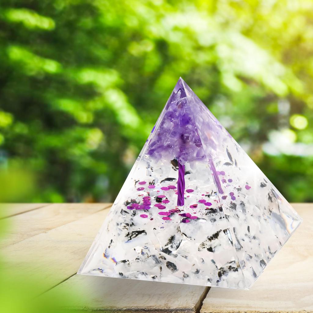 Orgonite Crystal Orgone Pyramid Tree of Life Energy Tower Nature Reiki Healing Chakra Crushed Stone Object 6cm x 6cm (10)