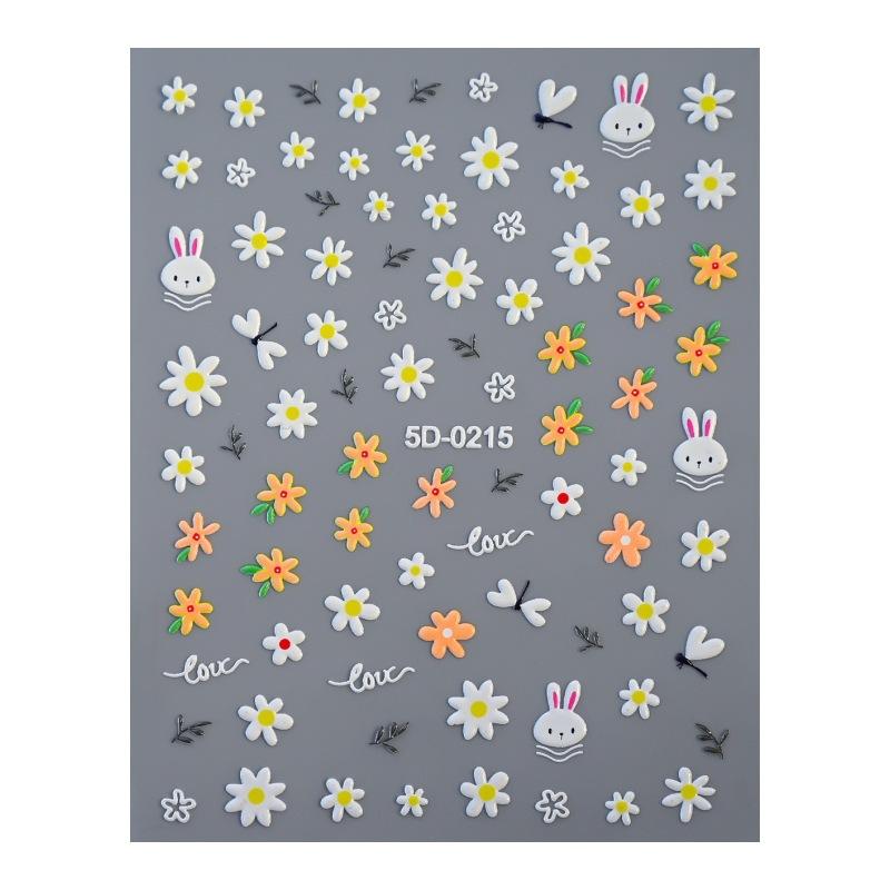 Small Fresh Flower Relief Nail Art Sticker Sweet Daisy Strawberry Flower Three-Dimensional Nail Decorative Sticker