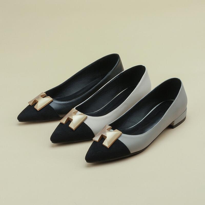 New Comfortable Women's Single Shoes Color Matching Casual Low-top Rubber Soft-soled Large-size Shoes Pointed Four Seasons Wear Low-heeled Lazy Shoes