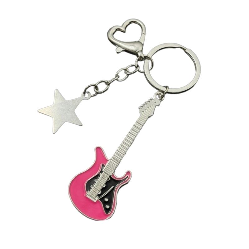 Fashion Star Guitar Keychain Pendant Simple Hanging Decorations Keyring Charm for Purse Bag Backpack Handbag