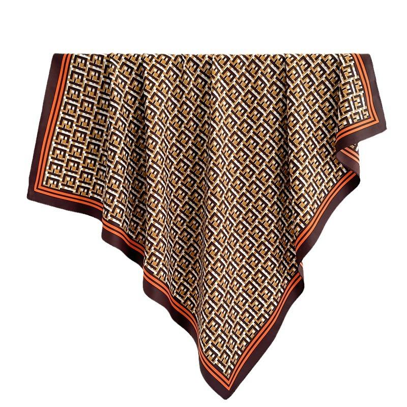 Light Luxury Letter E Printed Scarf 91cm Large Square Scarf Twill Silk Headscarf Temperament Versatile Warm Sunscreen Shawl