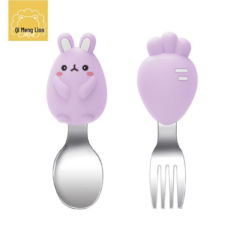 Qimengshi Baby 316L Stainless Steel Training Fork & Spoon Set