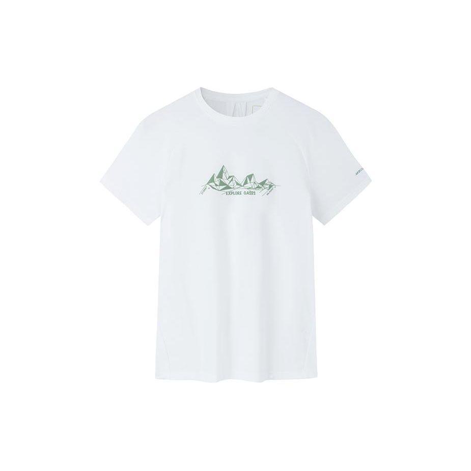 Anta Champion All-Weather Series Printed Letter Round Neck Fitted Short Sleeve T-Shirt Women T-Shirts Paper-White 162330118-4