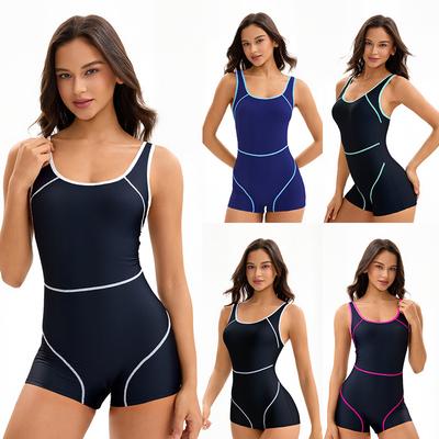 Sport Einteiler Damen Sexy Rückenfreier Badeanzug Konservativer Boxer Badeanzug