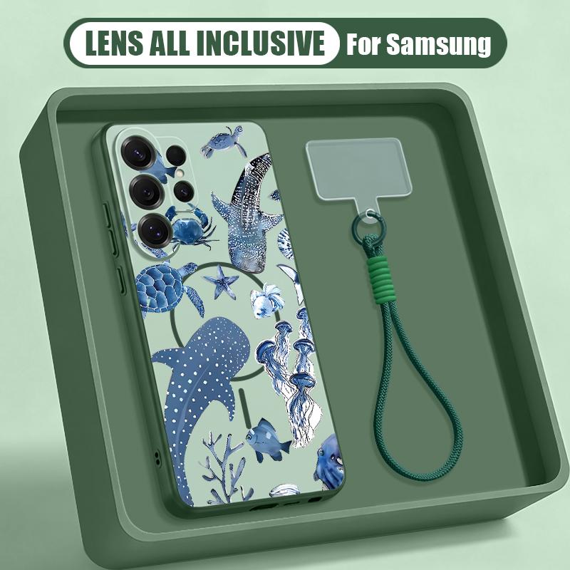 Jellyfish Dolphin Pattern Case For Samsung S26 Ultra S25 FE S24 S24 Plus A57 A37 A17 A56 A36 A16 A55 A35 A15 A54 5G Hybrid Magnetic Matte Cover