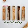 1 Set Handmade Natural Wooden Dinner Kit with Spoon Fork Chopsticks - Kitchen Accessories Storage Box