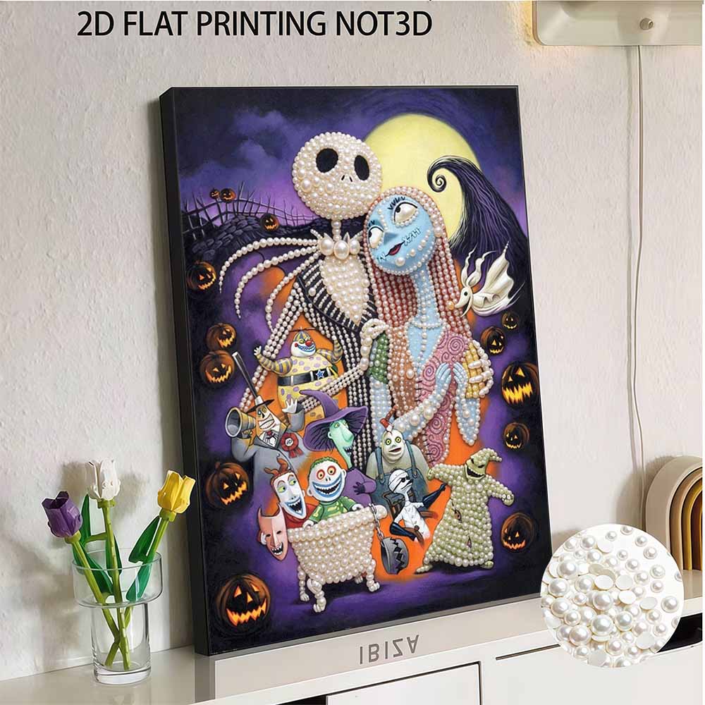 DIY Frameless Pearl Art Kit Nightmare Characters Design 3D Bead Painting Canvas Relaxing Handmade Craft for Home Decor Wall Art Gift