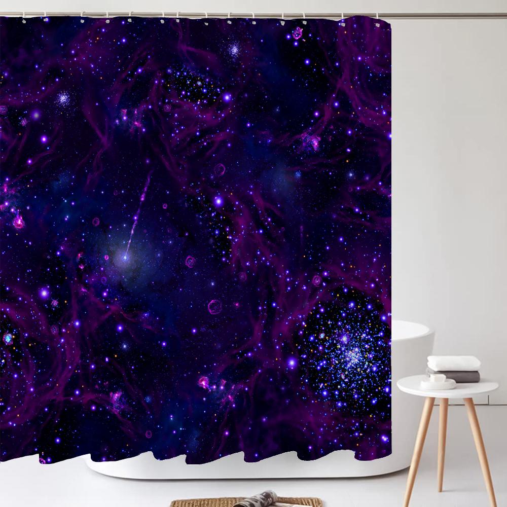 Star Galaxy Planet Shower Curtain Night Starry Sky Universe Space Moon Print Polyester Bathroom Curtain Home Bathtub Decoration