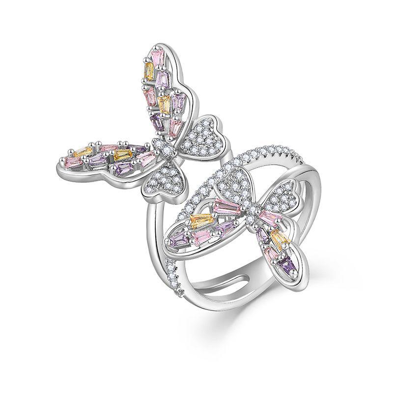 Exquisite Double Hollow Butterfly Zircon Ring - Fashionable Index Finger Design Size 8 US