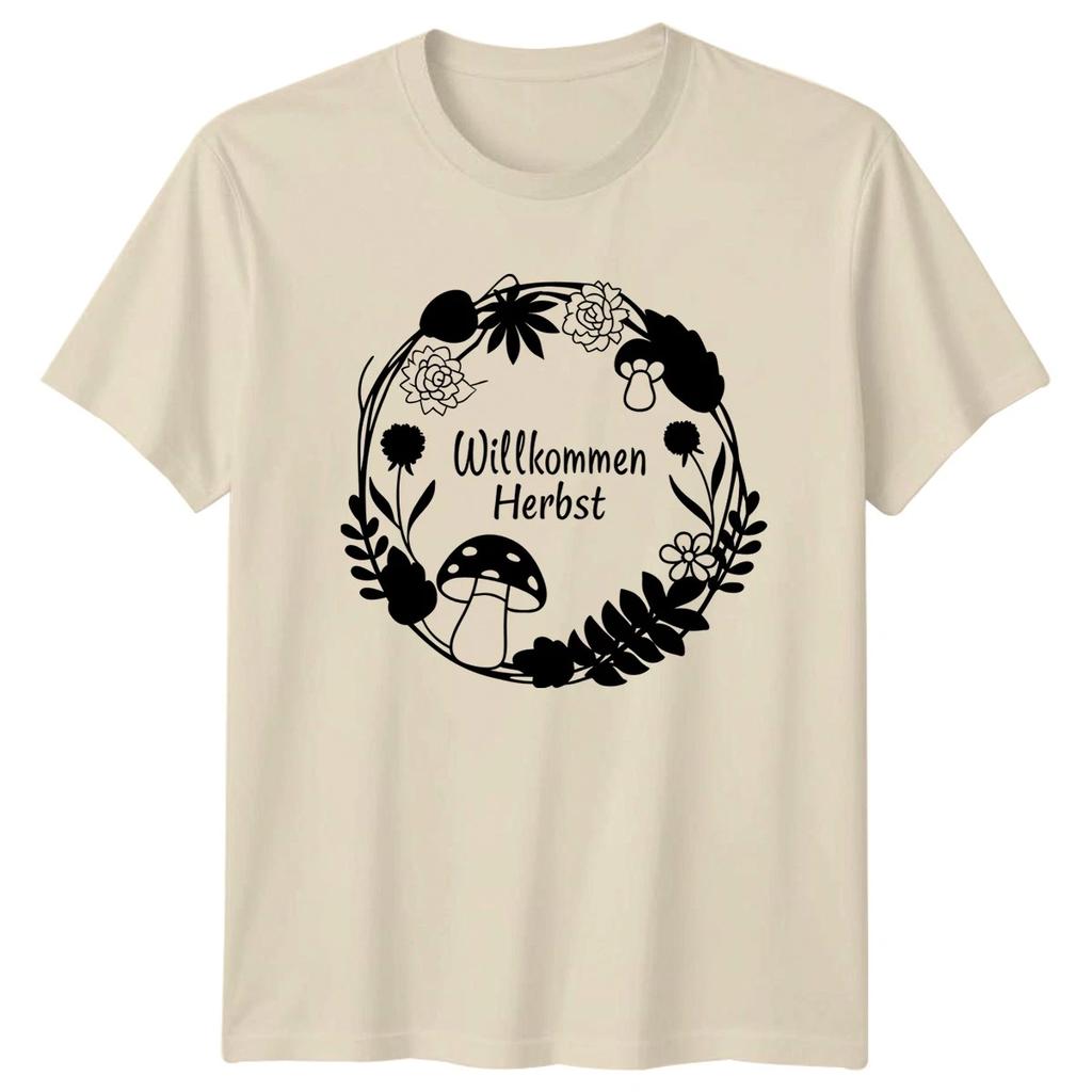 Willkommen Herbst Womens T-Shirt Autumn Flowers Nature Autumn Gift For Her