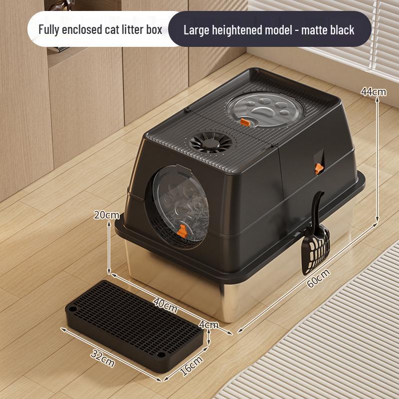 Stainless Steel Top-Entry High-Sided Cat Litter Box with Flip-Top and Anti-Splash Design